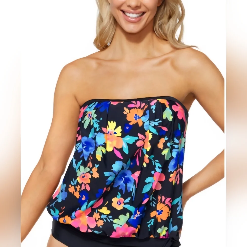 ISLAND ESCAPE Multicolor Floral Tankini Swim Top, NWT Size 10